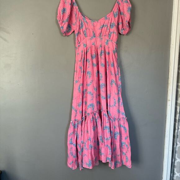 LOVESHACKFANCY CottageCore Angie Maxi Dress Puff Sleeve in Hot Pink Floral 4 S - Picture 11 of 14